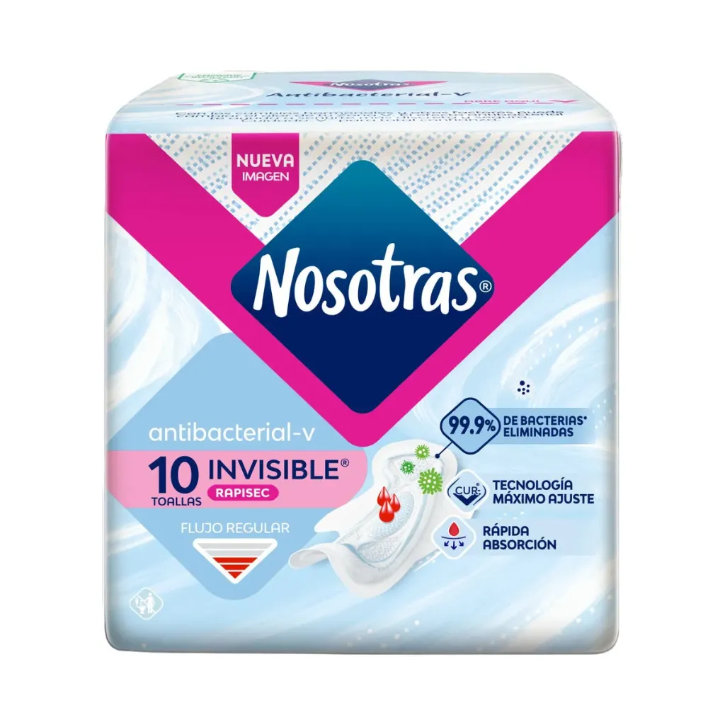 Toallas Higienicas Nosotras Antibacterial Invisible x10