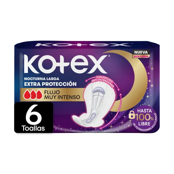 [260177] Toallas Kotex Nocturna Larga Extra Protección X 6 Unidades
