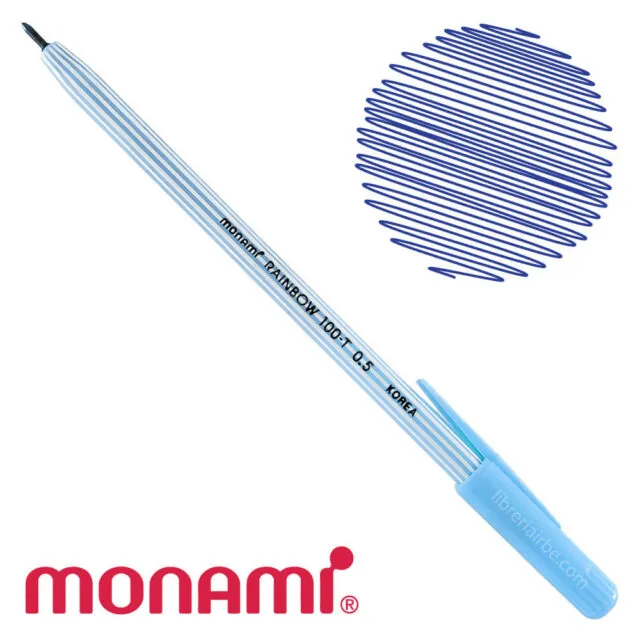 Bolígrafo Monami Rainbow 100-T, Punta de 0.5 mm, Azul