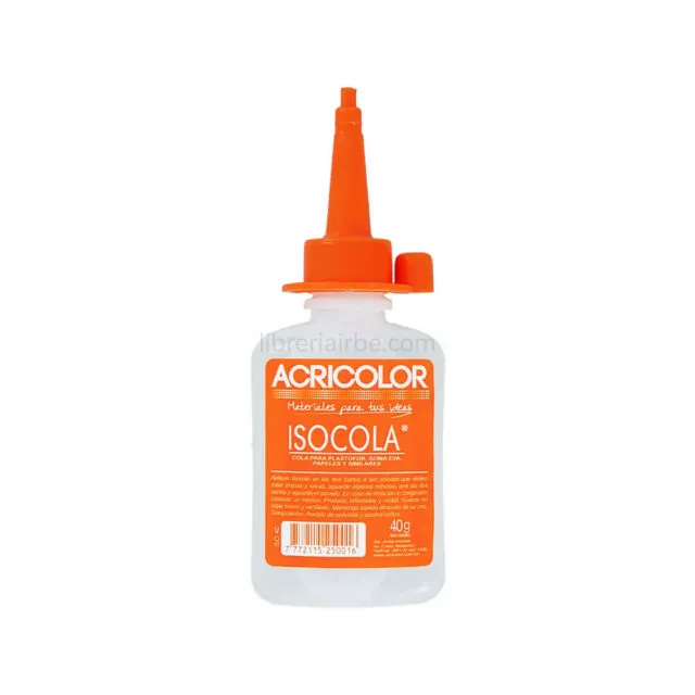ISOCOLA, Pegamento Transparente, Goma Líquida, ACRICOLOR, Bote Pequeño de 40 g