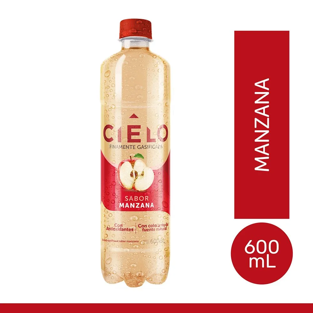 Agua Gasificada con Antioxidantes Cielo Sabor manzana Botella 600ml