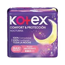 Toallas Higiénicas Nocturas Kotex Comfort X 8 Unidades