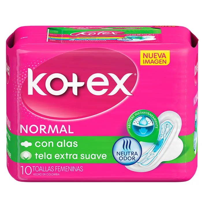 [260033] Toallitas Femeninas Kotex Normal Tela Con Alas X 10 Unidades